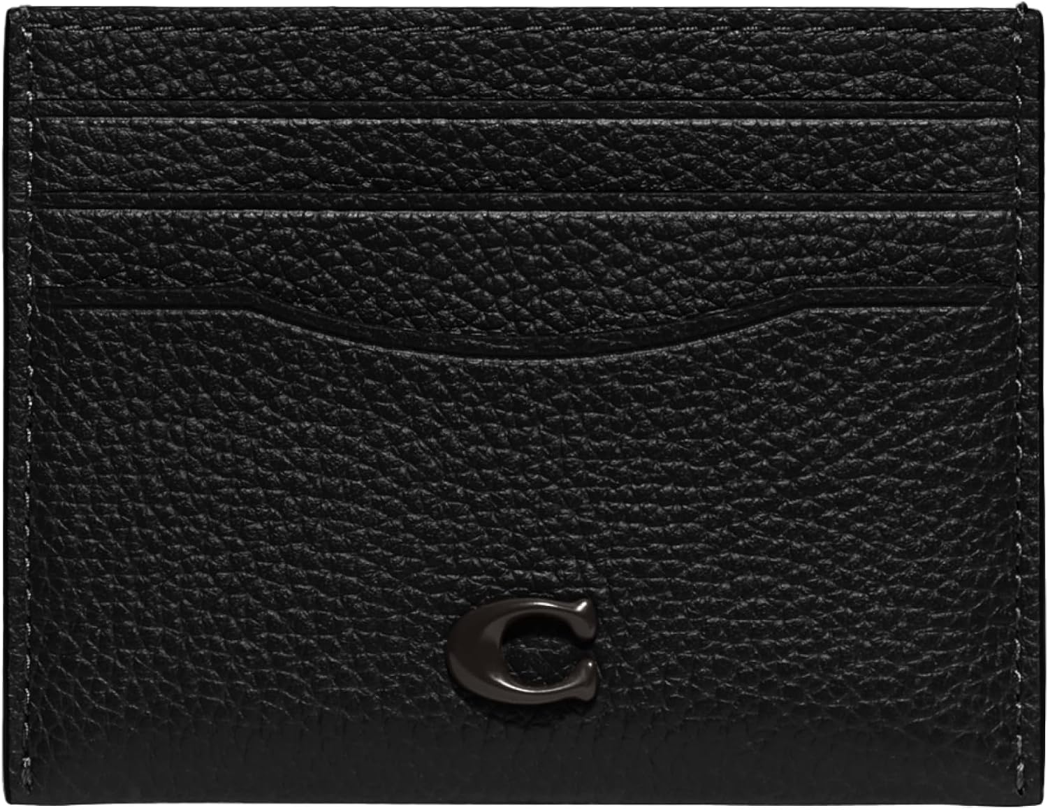 COACH Flat Card Case in Pebble Leather w/Sculpted C Hardware Branding Black One Size